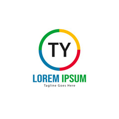 Initial TY logo template with modern frame. Minimalist TY letter logo vector illustration