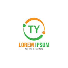 Initial TY logo template with modern frame. Minimalist TY letter logo vector illustration