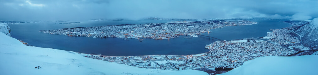 Panoramic aerial view of Tromso town in Norway