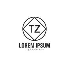 Initial TZ logo template with modern frame. Minimalist TZ letter logo vector illustration