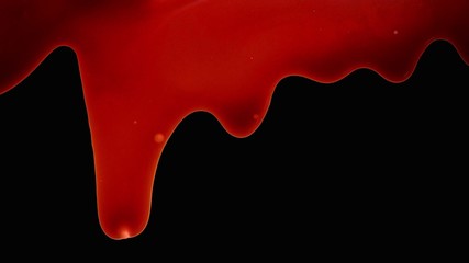 Blood dripping down from the top of the screen and covering all. Black background, blood foreground, could be used as a transition or title sequence for horror.
