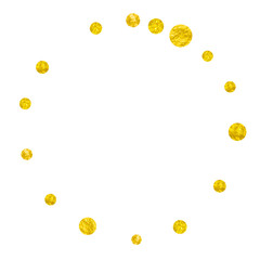 Gold glitter dots confetti on isolated backdrop. Random falling sequins with metallic shimmer. Design with gold glitter dots for party invitation, event banner, flyer, birthday card.