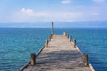 Empty wooden pier on Lake Ohrid