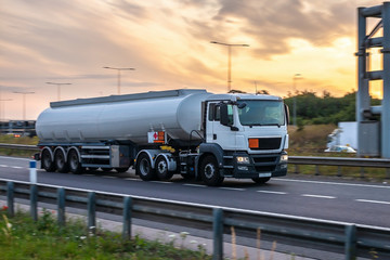Tanker truck in motion on the motorway