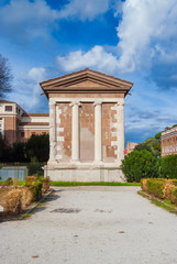 Fototapeta na wymiar Ancient ruins of the roman Temple of Portunus located in Forum Boarium, in the historic center of Rome