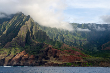 Napali Coast on Kauai, Hawaii, nature, from sailing boat