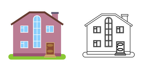 House front view in flat and line style