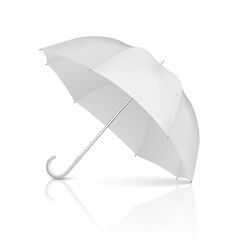 Vector 3d Realistic Render White Blank Umbrella Icon Closeup Isolated on White Background. Design Template of Opened Parasol for Mock-up, Branding, Advertise etc. Front View