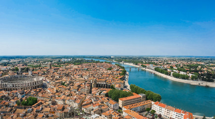 Panorama of ancient town Arles in Provence and Cote d'Azur, France, South Europe. Famous tourist...
