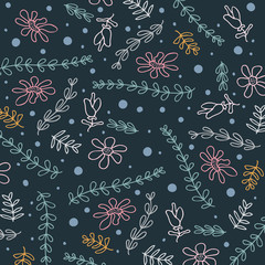 Summer floral seamless pattern, flat design for use as background, wrapping paper or wallpaper