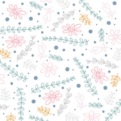 Fototapeta na wymiar Summer floral seamless pattern, flat design for use as background, wrapping paper or wallpaper