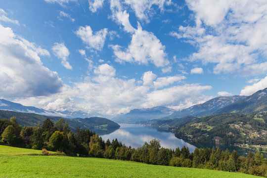 View towards Millstatt and Seeboden, Millstatt Lake, Carinthia, Austria