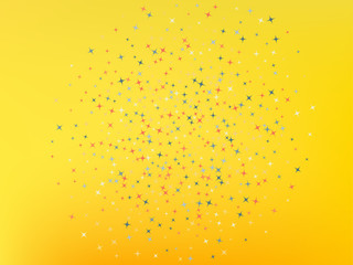 Yellow color background. Stars confetti. 