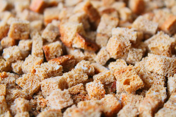 Small crackers from bread. Close-up. Background. Texture.