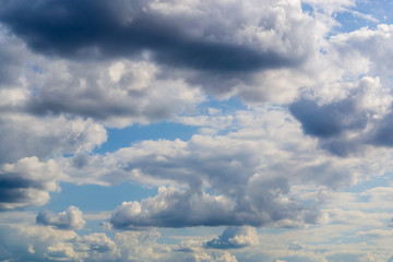 High detail fluffy clouds on blue sky background