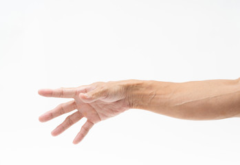 Asian man hand arm on white background