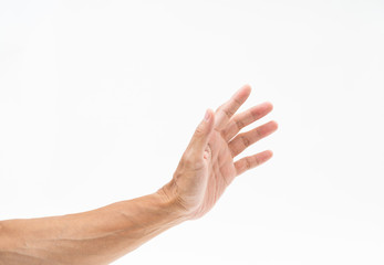 Asian man hand arm on white background