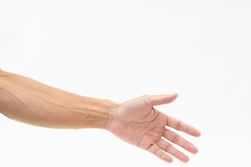 Asian man hand arm on white background