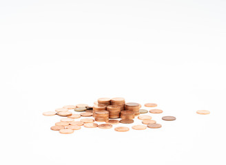 Stack of coins on white background