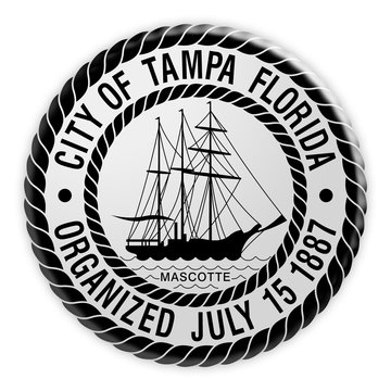 US City Button: Tampa, Florida, Seal Badge, 3d illustration on white background