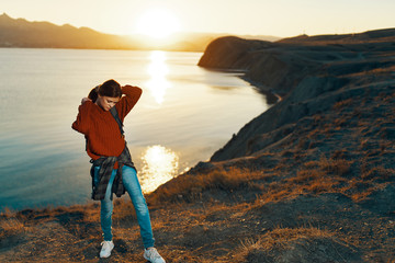 woman on top of mountain