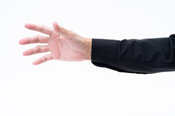 Asian man hand with black shirt on white background