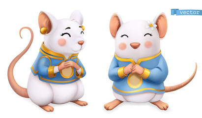 Naklejka premium Rat, mouse, Funny animal in the Chinese zodiac, Chinese calendar, 3d vector icon