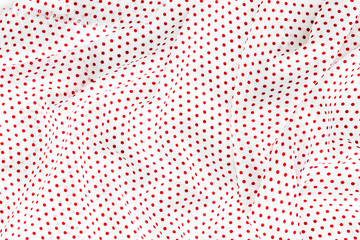 Design for blog with red and white dotted fabric texture background top view space for text