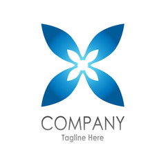 blue flower and butterfly like logo company name