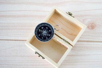 compass with small wooden box