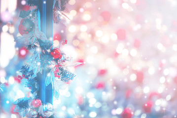 Christmas Background with bokeh light; Blurred Xmas background