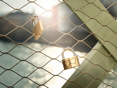 Austria, Wattens, golden love lock with hearts