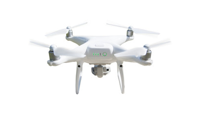 Unmanned Aircraft System (UAV) Quadcopter Drone Isolated on White.