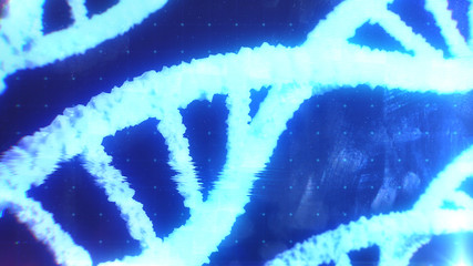 Hologram dna on the monitor with fingerprints. blue background