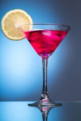 Cocktails with Ice Cubes and Lemon Garnish