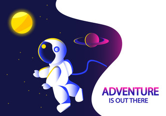 Fototapeta premium Astronaut flying on outerspace vector. Website or folder template illustration.