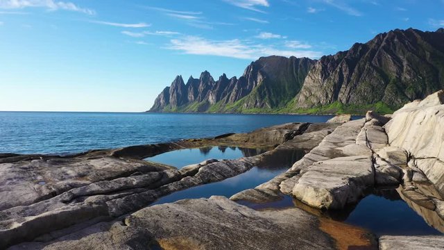 Rock Davil's Jaw. Norway,island Senja.Camera move forward