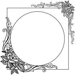 Style leaves and floral frame, isolated on white background. Vector