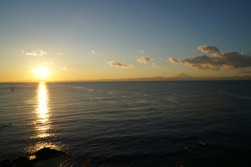 富士山と夕日