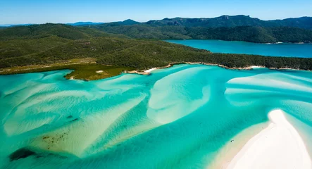 Papier Peint photo autocollant Whitehaven Beach, île de Whitsundays, Australie Vue aérienne de Hill Inlet et de White Haven Beach depuis les airs au-dessus de l& 39 île de Whitsunday