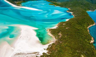 Hill Inlet from a helicopter over Whitsunday Island - swirling white sands