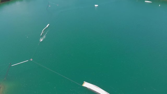 Aerial shot of wakeboard obstacle course popular travel