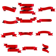 Red Ribbon Set InIsolated White Background, Vector Illustration