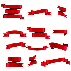 Red Ribbon Set InIsolated White Background, Vector Illustration