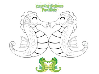 Vector Coloring The Cute Cartoon Seahorse. Educational Game for Kids. Vector Illustration With Cartoon Style Funny Sea Animal