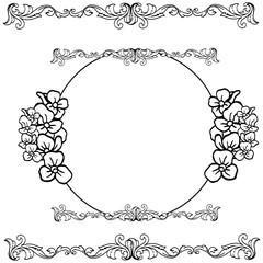 Flower frame, drawing with black and white line art. Vector