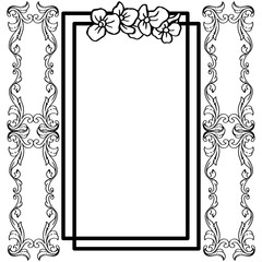Flower frame, drawing with black and white line art. Vector
