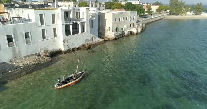 The Island of Mozambique sits off Mozambique's north coast. It's connected to the mainland by a bridge. Portuguese colonial structures in Stone Town