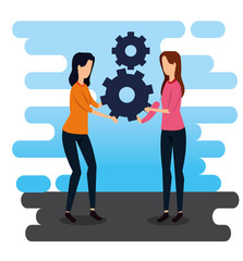 Fototapeta na wymiar professional businesswomen teamwork and gears strategy