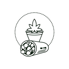 cannabis bottle product with houseplant